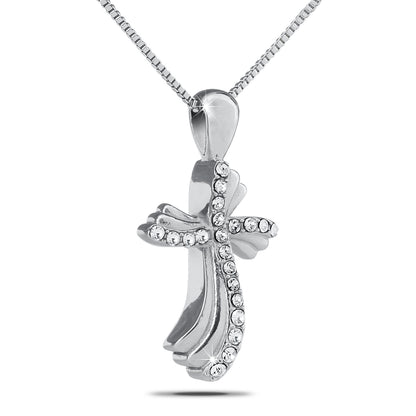 White Stones Cross Silver Pendant